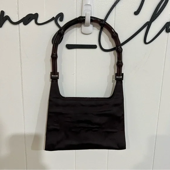 Gucci Dark Purple Satin Shoulder Bag with Bamboo Handle Vintage 1990s - Picture 7 of 13